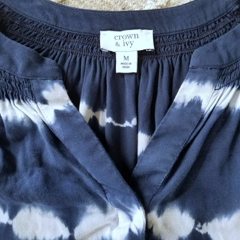 Crown & Ivy Brand Top, Blouse. Navy Blue, White Tie Dye. Size Medium. - Picture 4 of 5